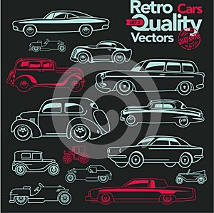 Retro cars outline icons set 2.