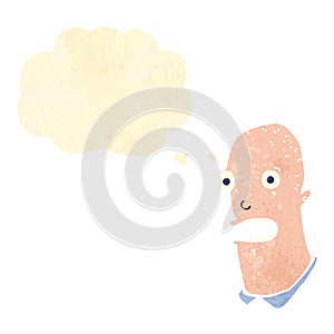 retro cartoon bald man with thought bubble