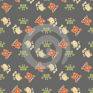 Retro cartoon crab vector seamless pattern background. Fifities style fun kawaii wildlife backdrop. Marine animal