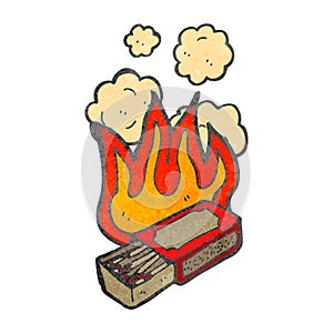 retro cartoon flaming match box