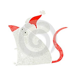 retro cartoon of a frightened mouse wearing santa hat