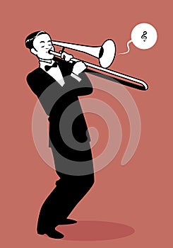 Retro cartoon music. Trombone player playing a song.