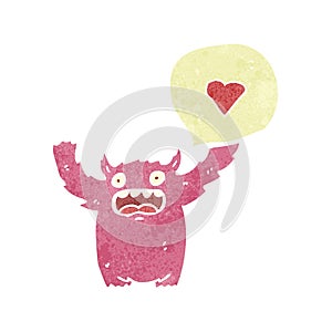 retro cartoon pink monster in love