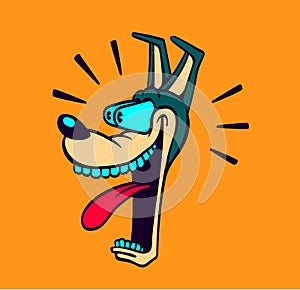 Retro cartoon style dog head wide-eyed and jaw dropping photo