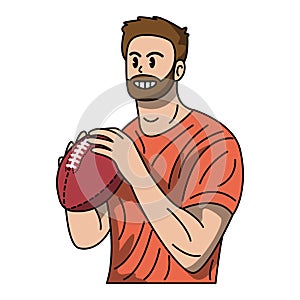 retro cartoon vector of man holding a rugby ball