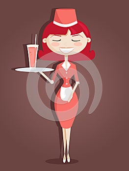 Retro cartoon waitress