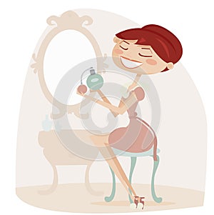 Retro cartoon woman with perfume