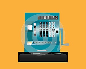 Retro cash register. Front view. Vector illustration.