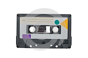 Retro cassette with magnetic tape isolated on a white background