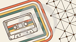 Retro Cassette Tape and Digital Network Grid, vector design Generative AI