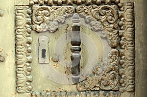 Retro cast iron door element closeup