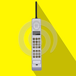 Retro cell phone icon. Vector illustration of the mobile device. Flat style design with long shadow.