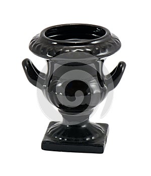 Retro ceramic black vase two handle isolated white