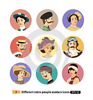 Retro Character avatars vactor cartoon flat isolated on white