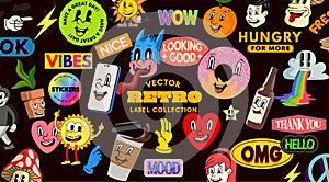 Retro Character Mascots And Sticker Set