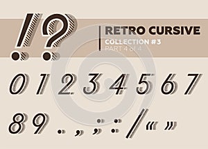 Retro Character Typeset. Vintage Layered Font with Striped Shadow.