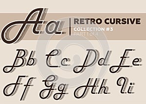 Retro Character Typeset. Vintage Layered Font with Striped Shadow.