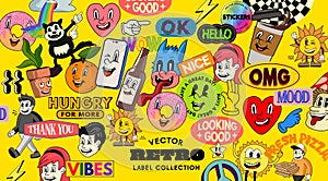 Retro Characters And Sticker Set