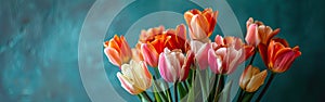 Retro Charm: Vibrant Tulip Bouquet in Vintage Style