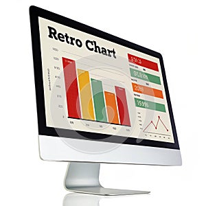 Retro chart on computer on transparent background