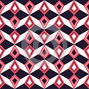 Retro Chevron pattern with diamond shapes in pink and navy blue