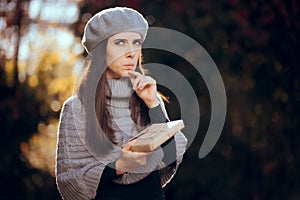 Retro Chic Girl with Beret Holding a Paper Wrapped Package