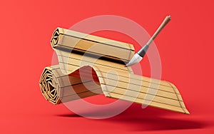 Retro Chinese acient bamboo slip, 3d rendering