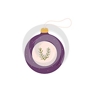 Retro Christmas bauble. Xmas holiday ornament in vintage style. Festive decor with loop and string for New Year tree