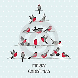 Retro Christmas Card - Birds on Christmas Tree