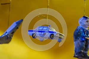 Retro christmas toys, old police car