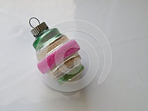 Retro Christmas Tree Ornament Pink Green Silver White