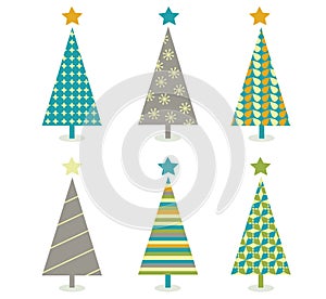 Retro christmas trees icon set