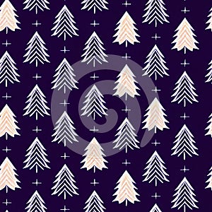 Retro Christmas trees seamless pattern - xmas wrapping paper design