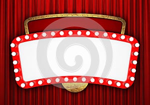 Retro cinema banner with red curtain