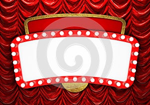 Retro cinema banner with red curtain