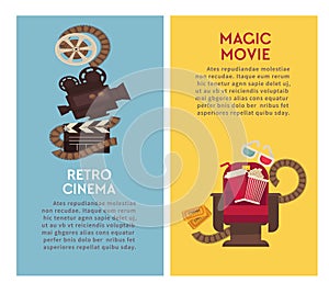 Retro cinema and movie premiere festival web banners