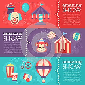 Retro circus banners with vintage festival elements