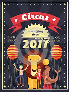 Retro circus entertainment, carnival and holiday show vector poster and invitation design