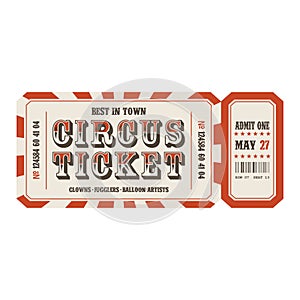 Retro circus ticket template. Admit one. Vector illustration