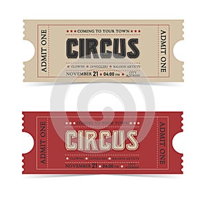 Retro circus vector ticket.in beige and red style