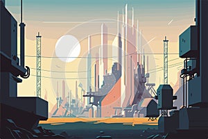 Retro city landscape, futuristic background, vector illustration photo