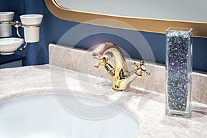 Retro classic bathroom interior, clean bright stylish designer modern bathroom