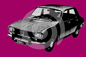 Retro classic car black and white illustration