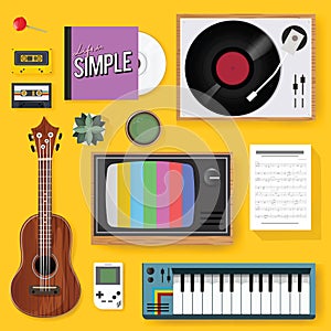 Retro Classic Music Entertainment Media Mixed Icon Illustration photo