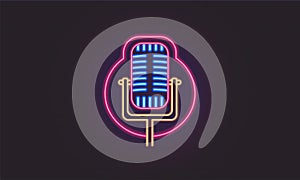 Retro classic old microphone vector neon sign