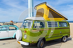 retro classic VW kombi van at the beach