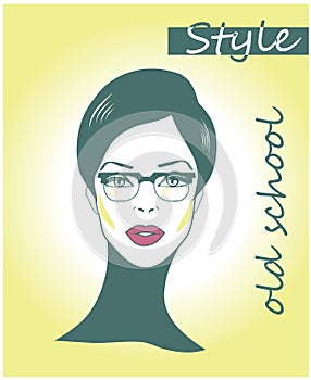 Retro clipart woman Faces with sunglasses,eyeglasses beautiful female face