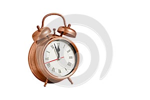 retro clock, pointer clock, brown color alarm clock on isolated white background