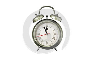 retro clock, pointer clock, green color alarm clock on isolated white background