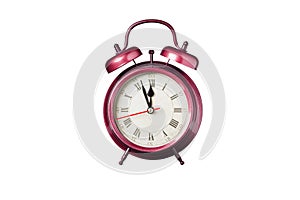 retro clock, pointer clock, red color alarm clock on isolated white background